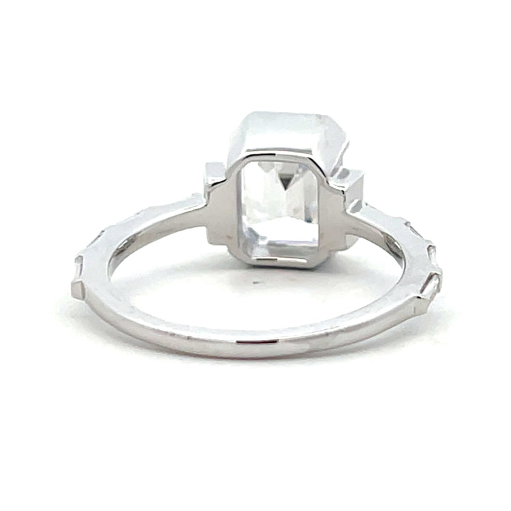 3.1 ctw emerald cut diamond half bezel deco engagement ring - Valentshop Jewelry