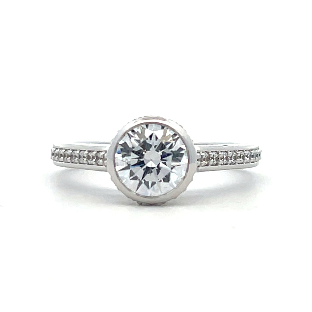 1 1/4 ctw round diamond hidden halo bezel pave cathedral engagement ring - Valentshop Jewelry