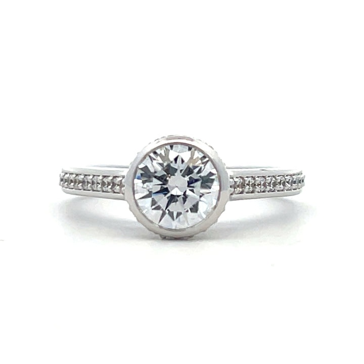 1 1/4 ctw round diamond hidden halo bezel pave cathedral engagement ring - Valentshop Jewelry