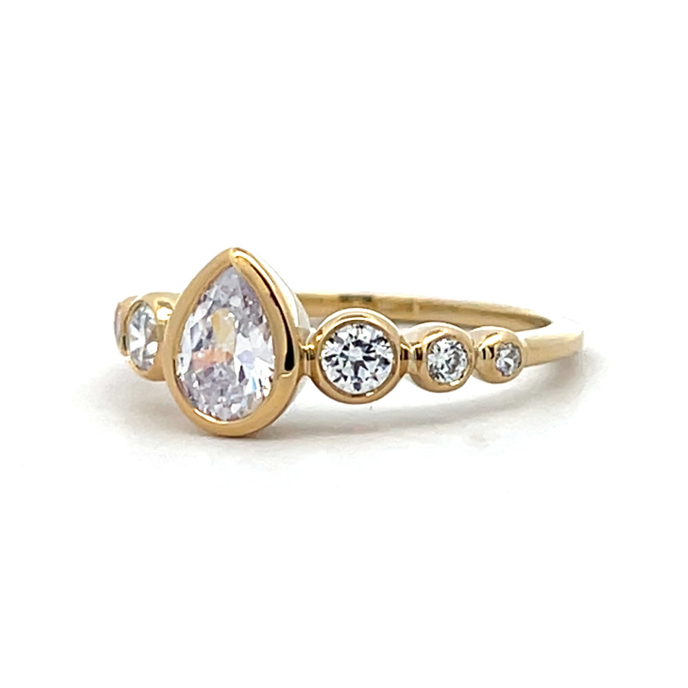 1 ctw pear diamond 7-stone bezel engagement ring - Valentshop Jewelry