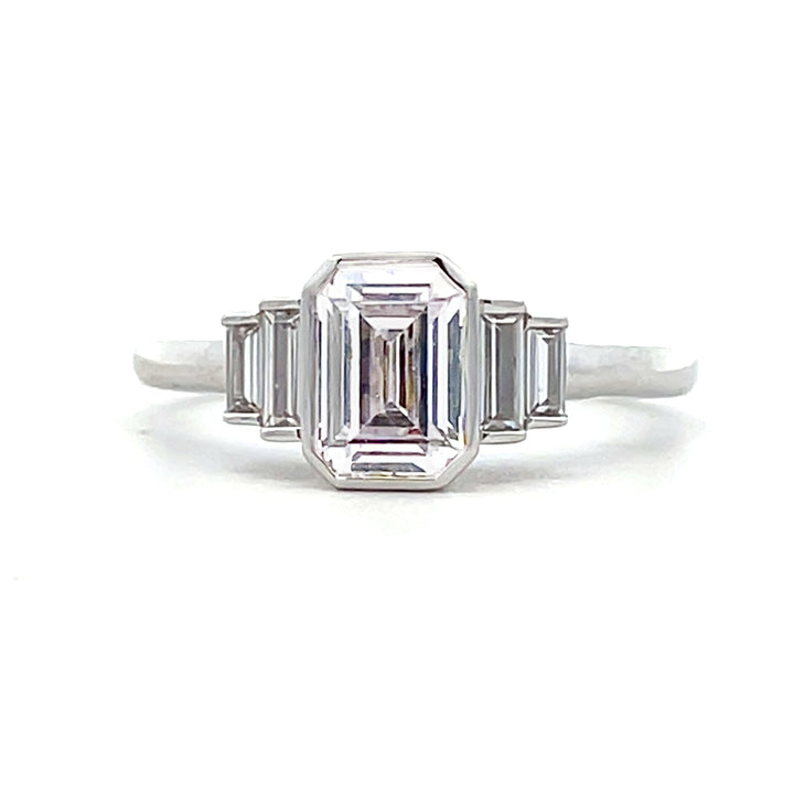 1 1/5 ctw emerald cut diamond 5-stone bezel engagement ring - Valentshop Jewelry