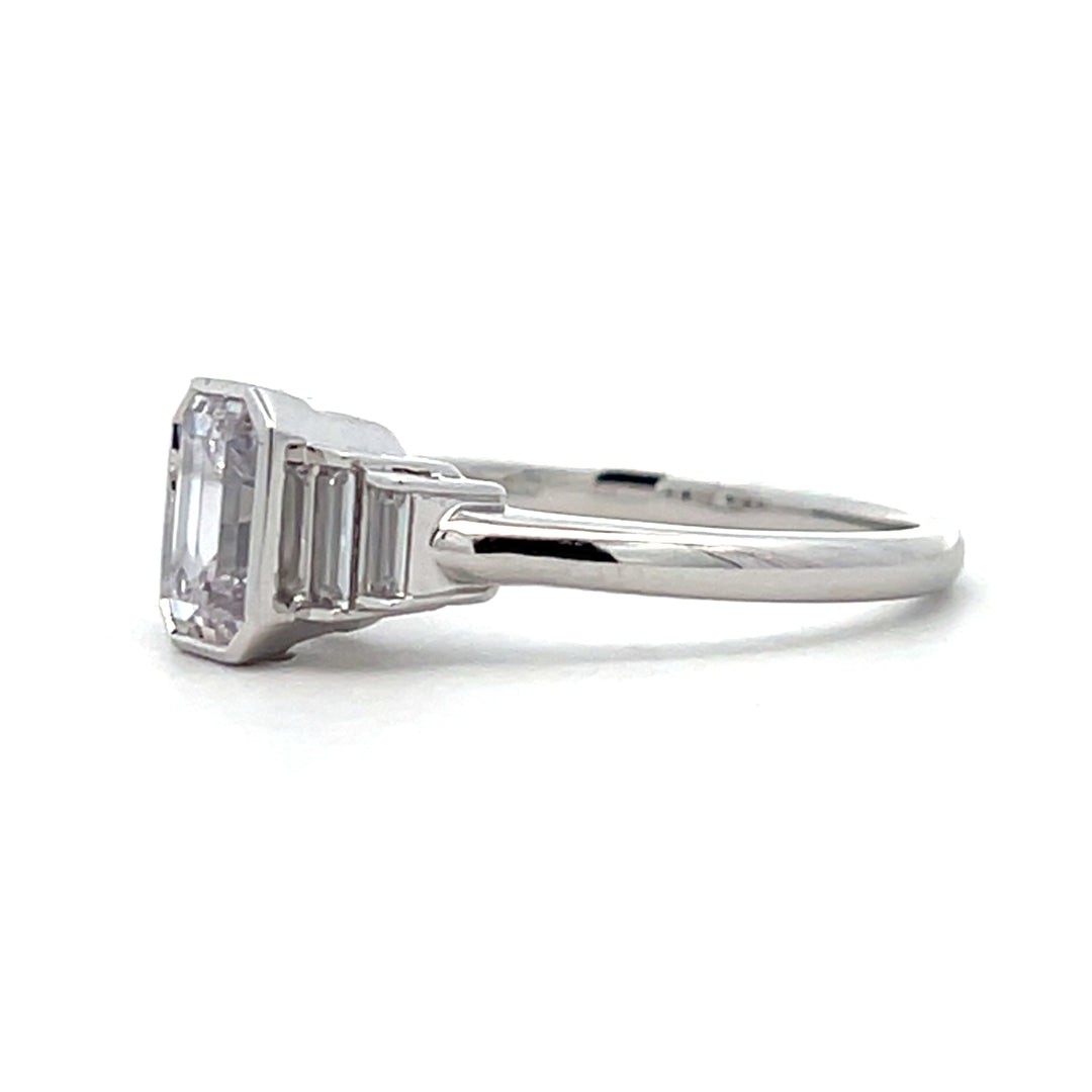 1 1/5 ctw emerald cut diamond 5-stone bezel engagement ring - Valentshop Jewelry