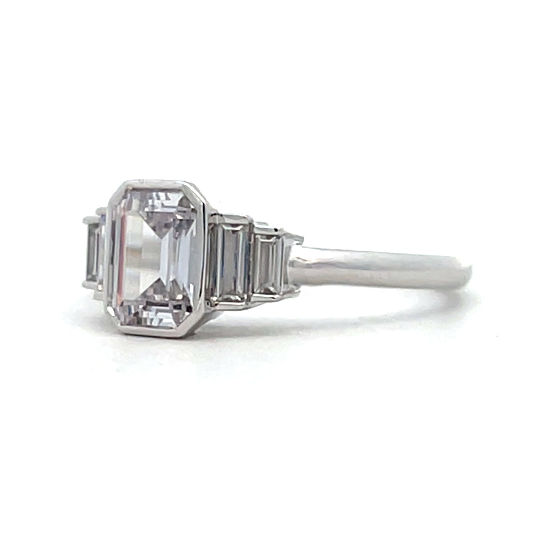 1 1/5 ctw emerald cut diamond 5-stone bezel engagement ring - Valentshop Jewelry