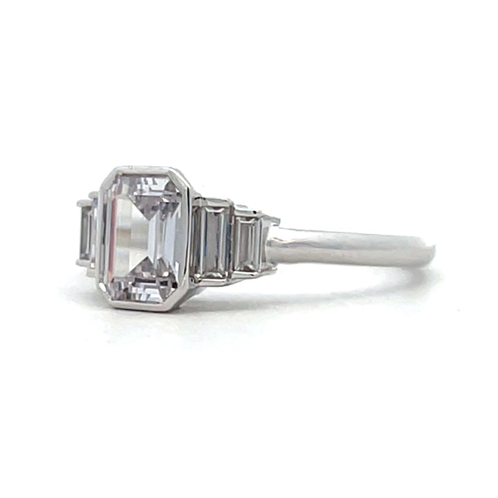 1 1/5 ctw emerald cut diamond 5-stone bezel engagement ring - Valentshop Jewelry