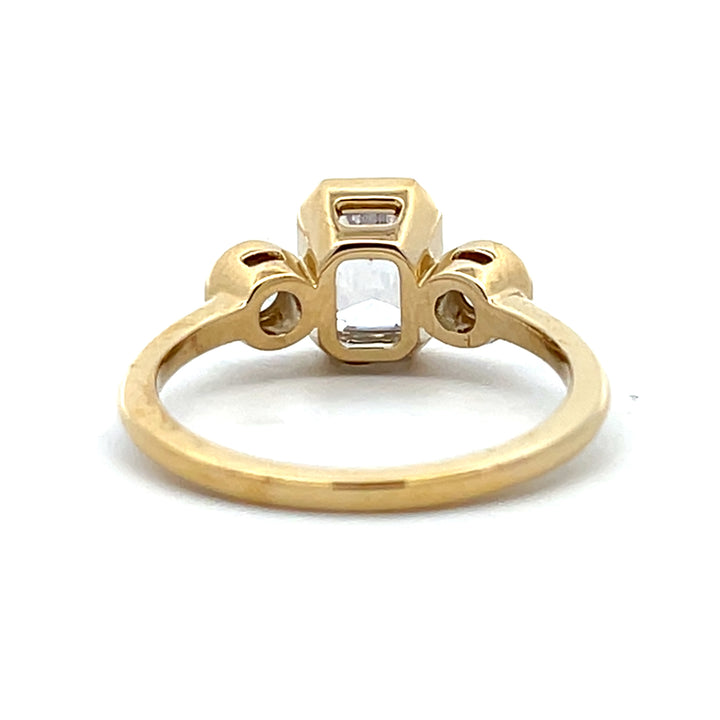 1 1/5 ctw emerald cut diamond 3-stone bezel engagement ring - Valentshop Jewelry