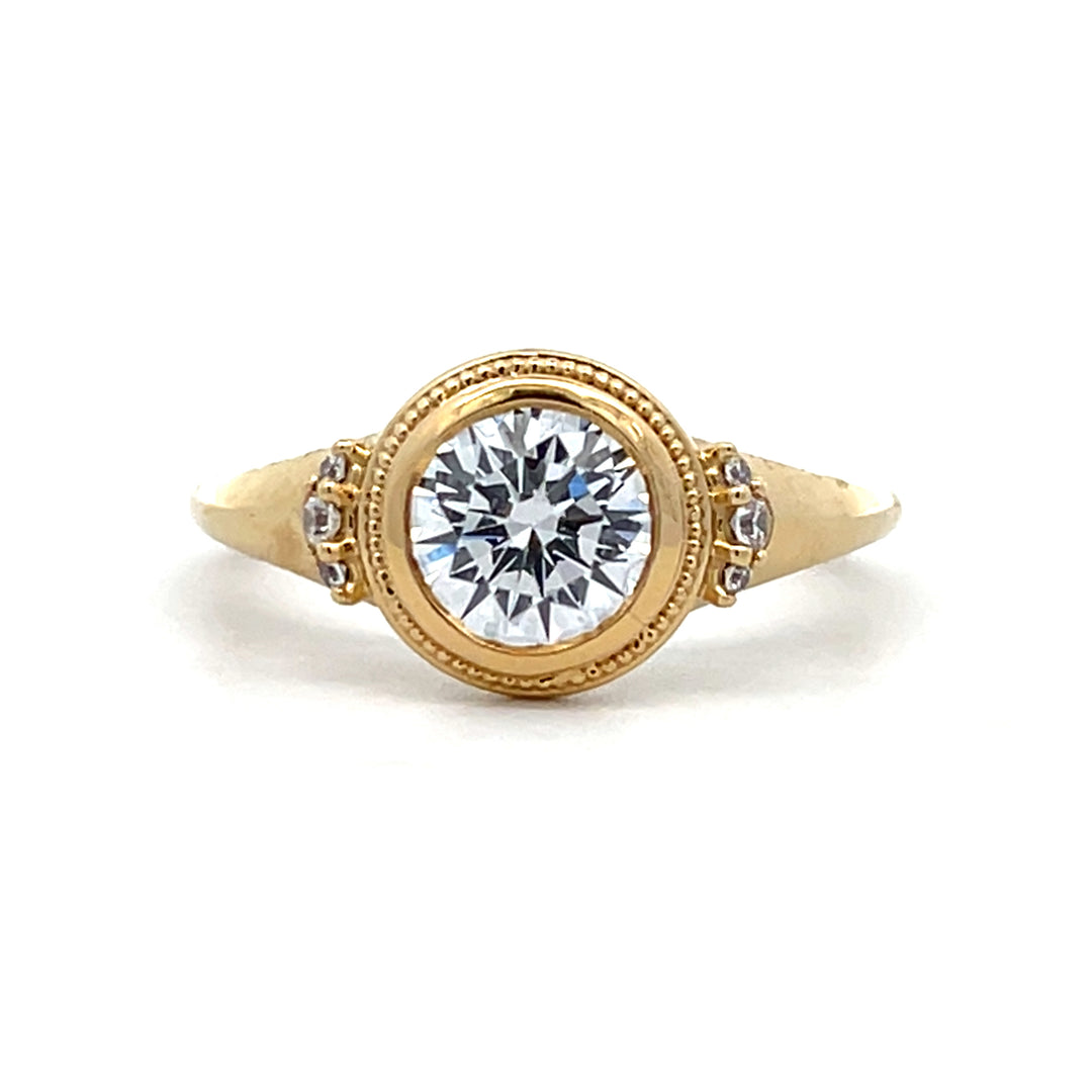 1 ct round diamond milgrain bezel engagement ring - Valentshop Jewelry