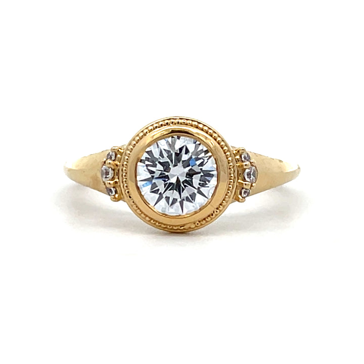 1 ct round diamond milgrain bezel engagement ring - Valentshop Jewelry