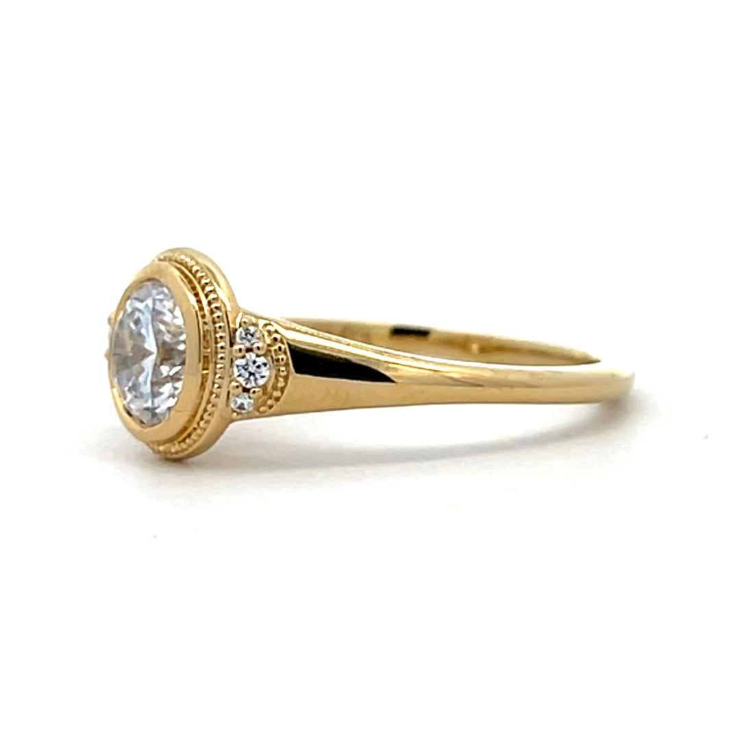 1 ct round diamond milgrain bezel engagement ring - Valentshop Jewelry