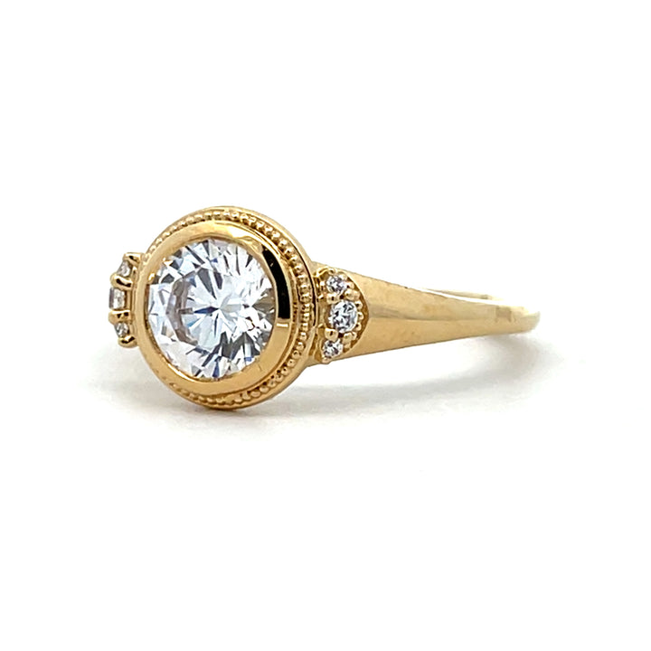 1 ct round diamond milgrain bezel engagement ring - Valentshop Jewelry