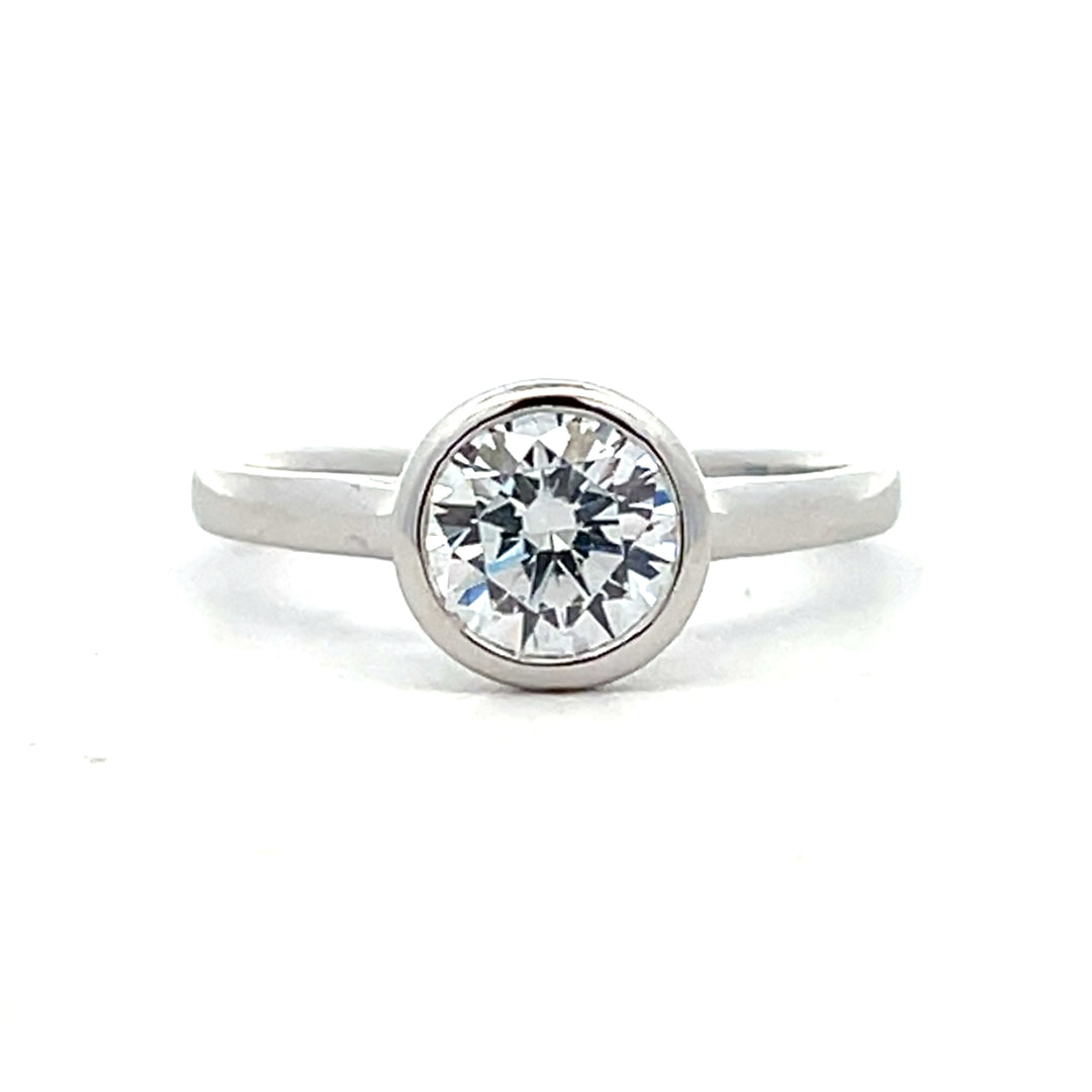 1 ct round diamond bezel cathedral solitaire engagement ring - Valentshop Jewelry