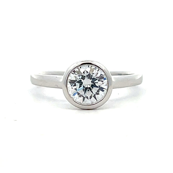 1 ct round diamond bezel cathedral solitaire engagement ring - Valentshop Jewelry