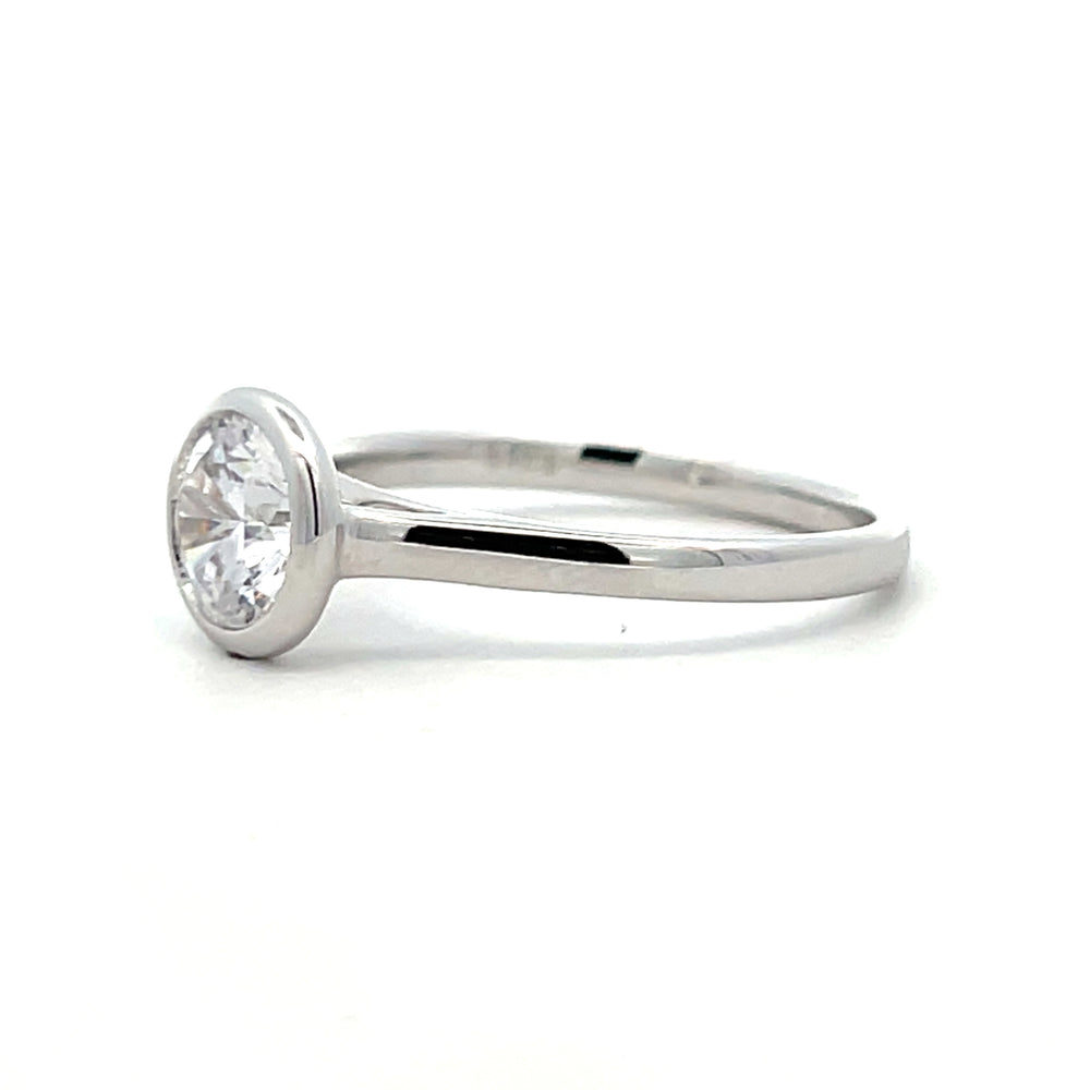 1 ct round diamond bezel cathedral solitaire engagement ring - Valentshop Jewelry