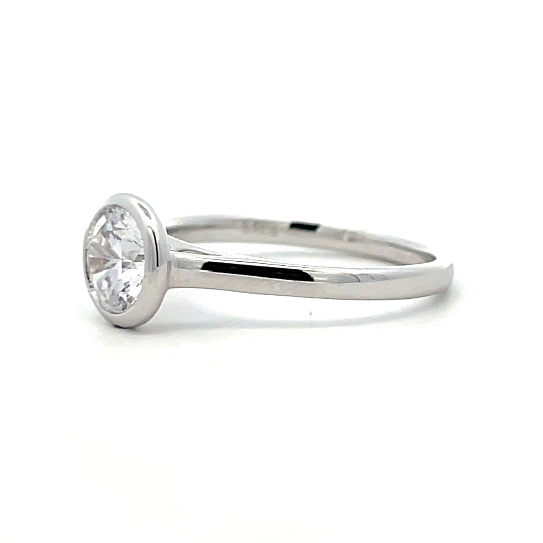 1 ct round diamond bezel cathedral solitaire engagement ring - Valentshop Jewelry