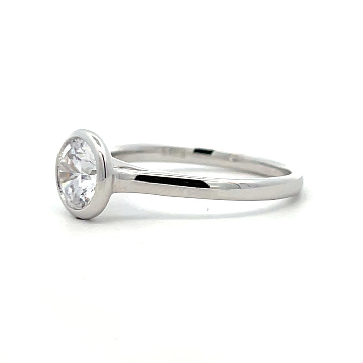 1 ct round diamond bezel cathedral solitaire engagement ring - Valentshop Jewelry