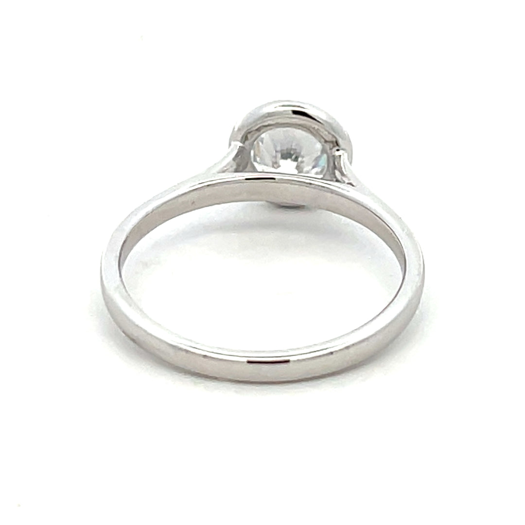 1 ct round diamond bezel cathedral solitaire engagement ring - Valentshop Jewelry