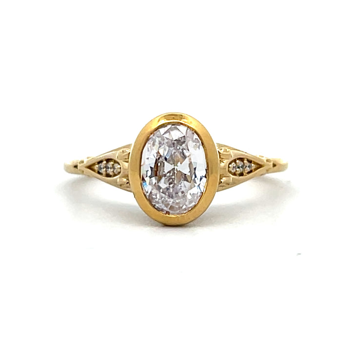 1 ct oval diamond vintage bezel engagement ring - Valentshop Jewelry