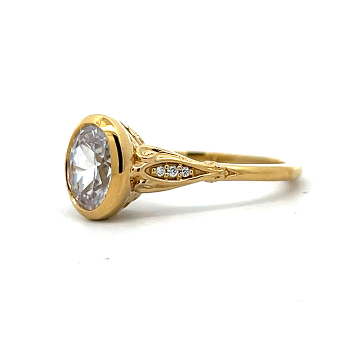 1 ct oval diamond vintage bezel engagement ring - Valentshop Jewelry