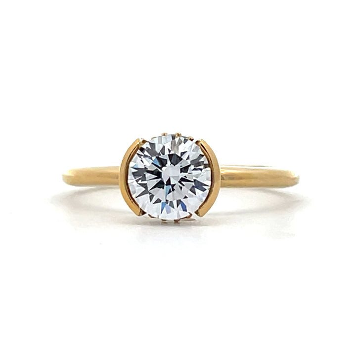 1 ctw round diamond hidden halo half bezel engagement ring - Valentshop Jewelry