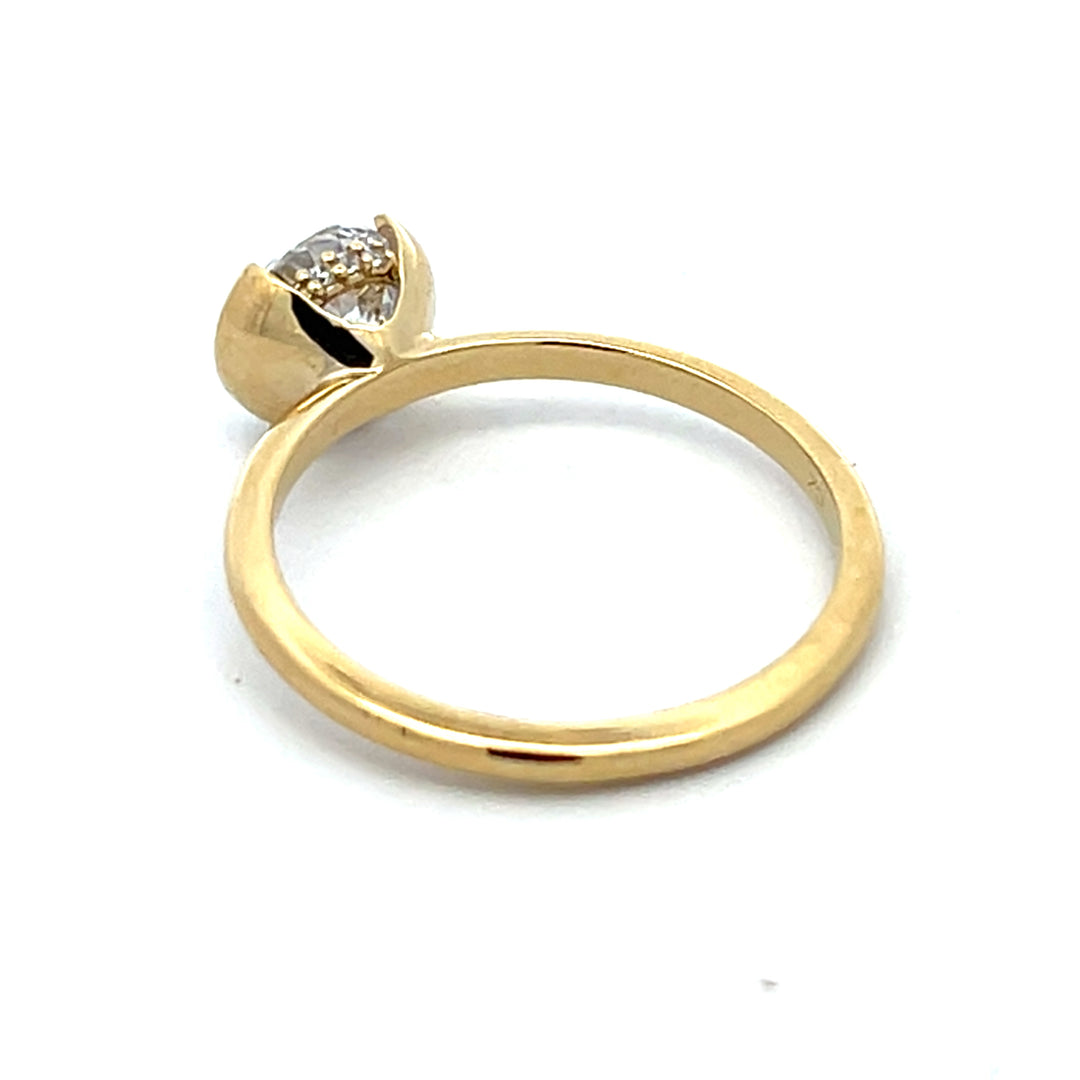 1 ctw round diamond hidden halo half bezel engagement ring - Valentshop Jewelry