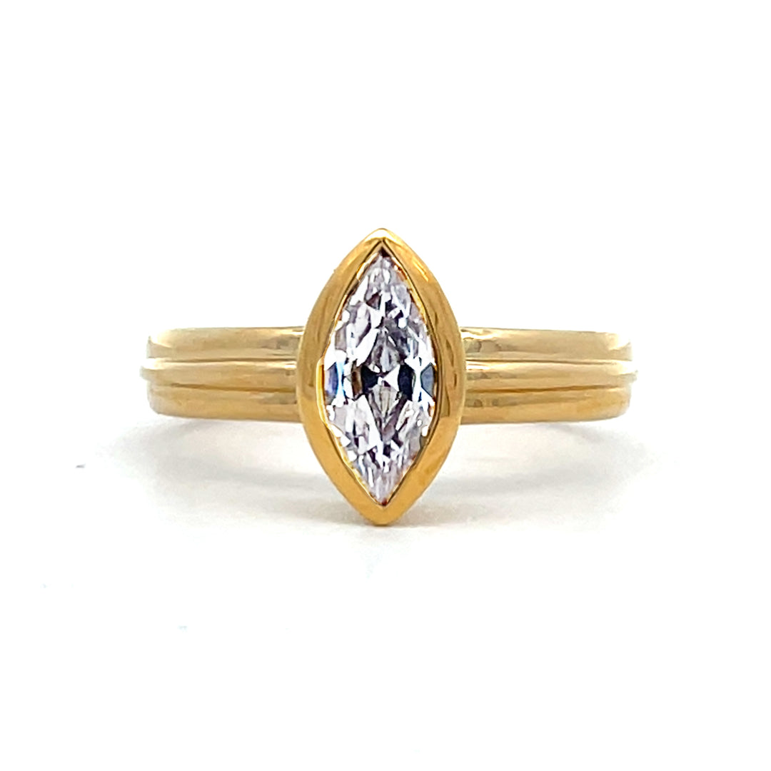 1 ct marquise diamond bezel ribbed engagement ring - Valentshop Jewelry