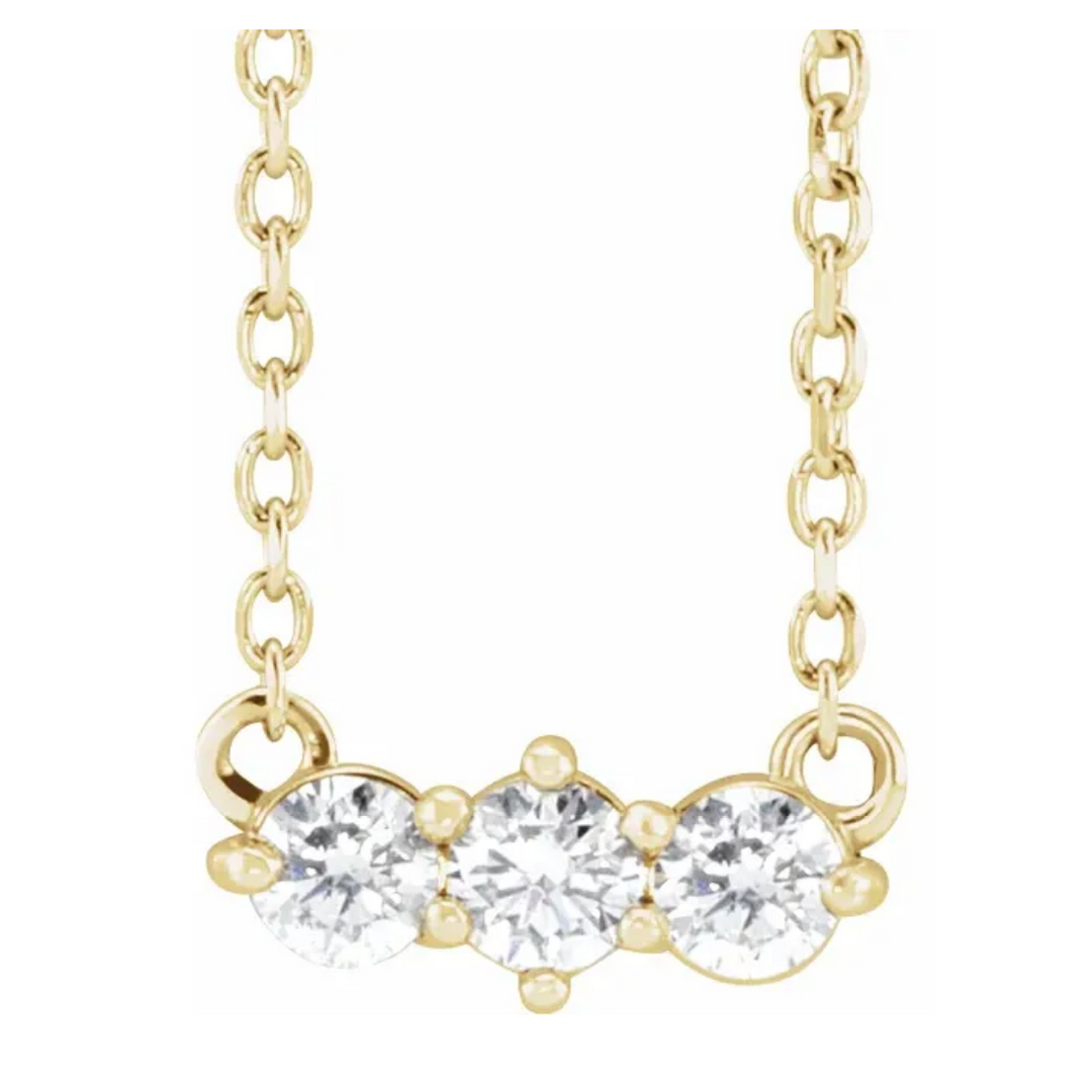 14K solid gold diamond triplet necklace - valentshop.com