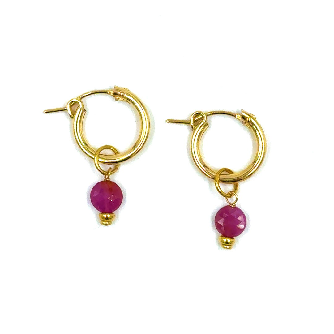 pink tourmaline coin baby hoop earrings - Valentshop Jewelry