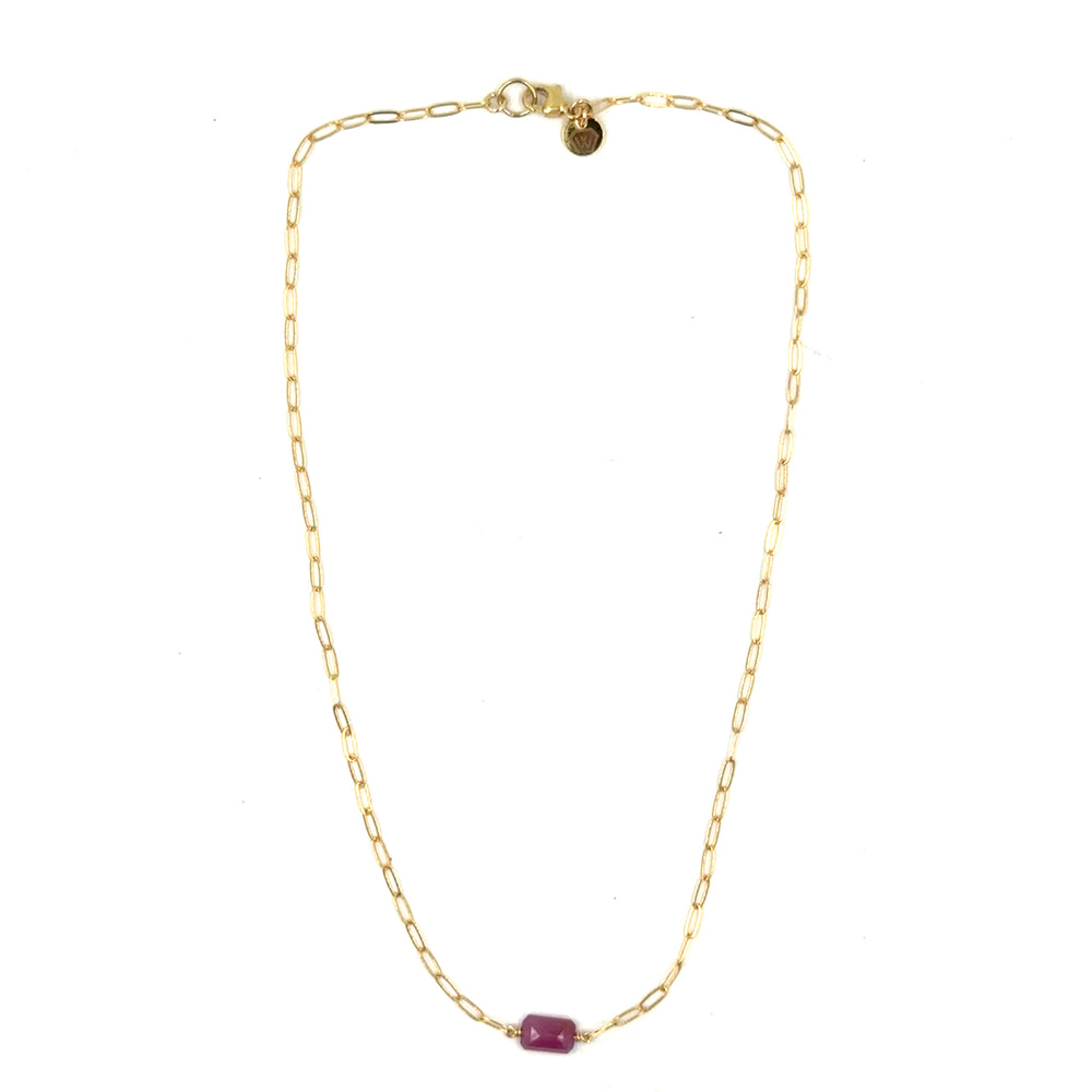pink tourmaline paperclip chain necklace - Valentshop Jewelry