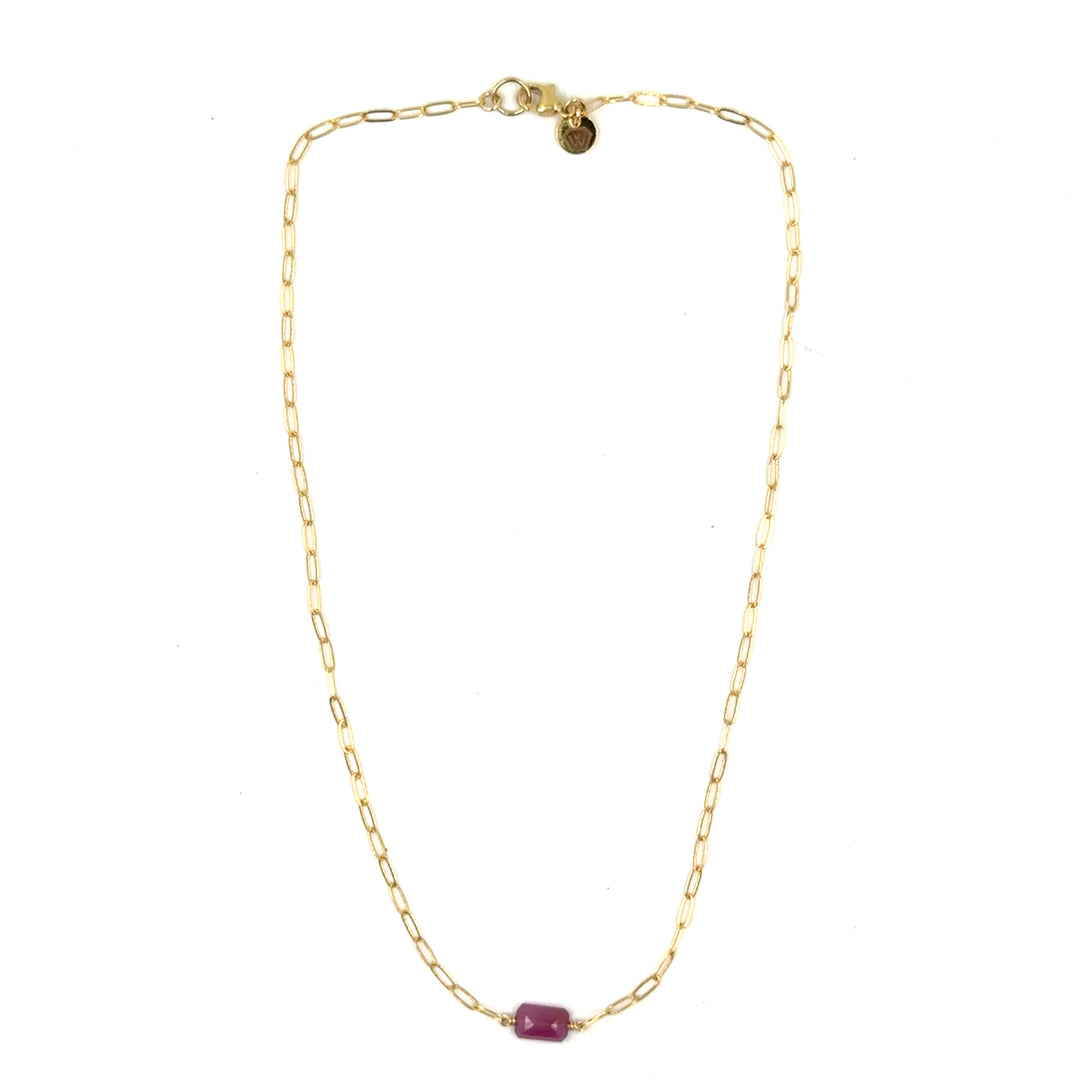 pink tourmaline paperclip chain necklace - Valentshop Jewelry