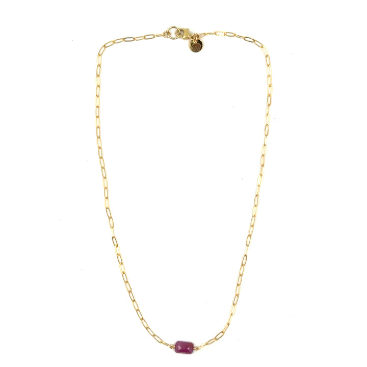 pink tourmaline paperclip chain necklace - Valentshop Jewelry
