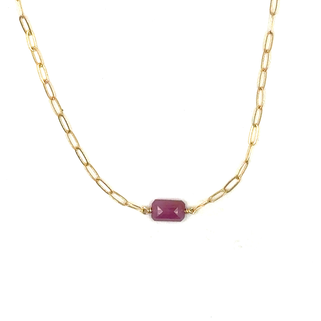 pink tourmaline paperclip chain necklace - Valentshop Jewelry