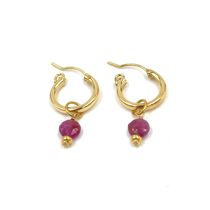 pink tourmaline coin baby hoop earrings - Valentshop Jewelry