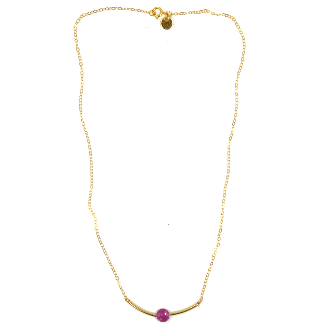 pink tourmaline curved bar necklace - Valentshop Jewelry