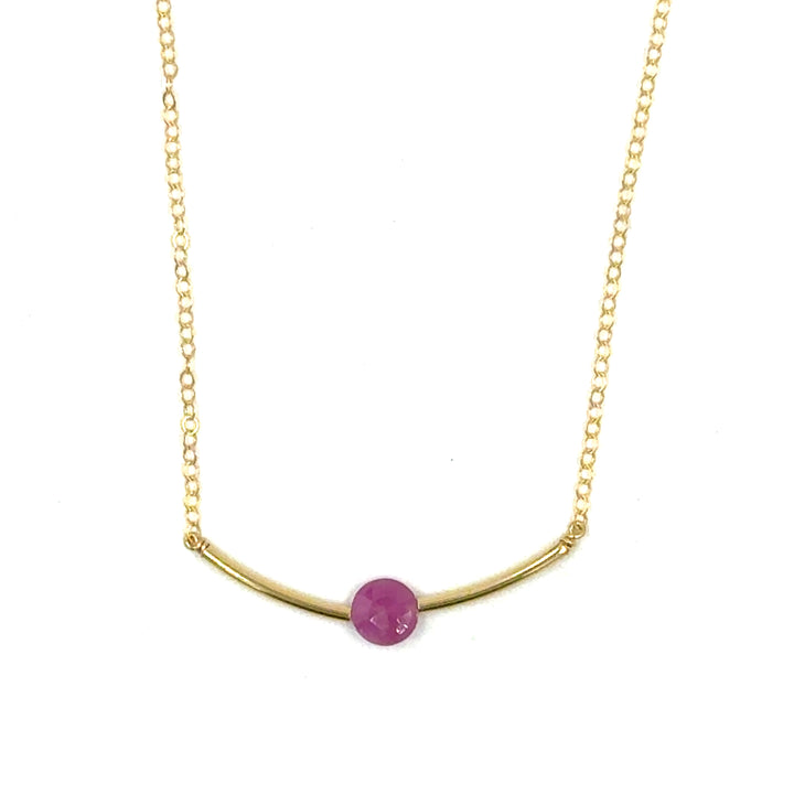 pink tourmaline curved bar necklace - Valentshop Jewelry
