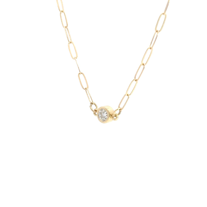 Round Bezel Diamond Paperclip Chain Necklace, 0.20 ct, 14K yellow gold