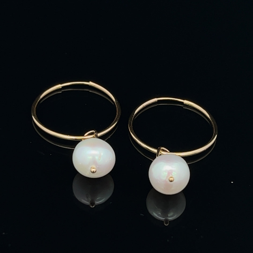 van luna - akoya pearl classic gold hoops - valentshop.com