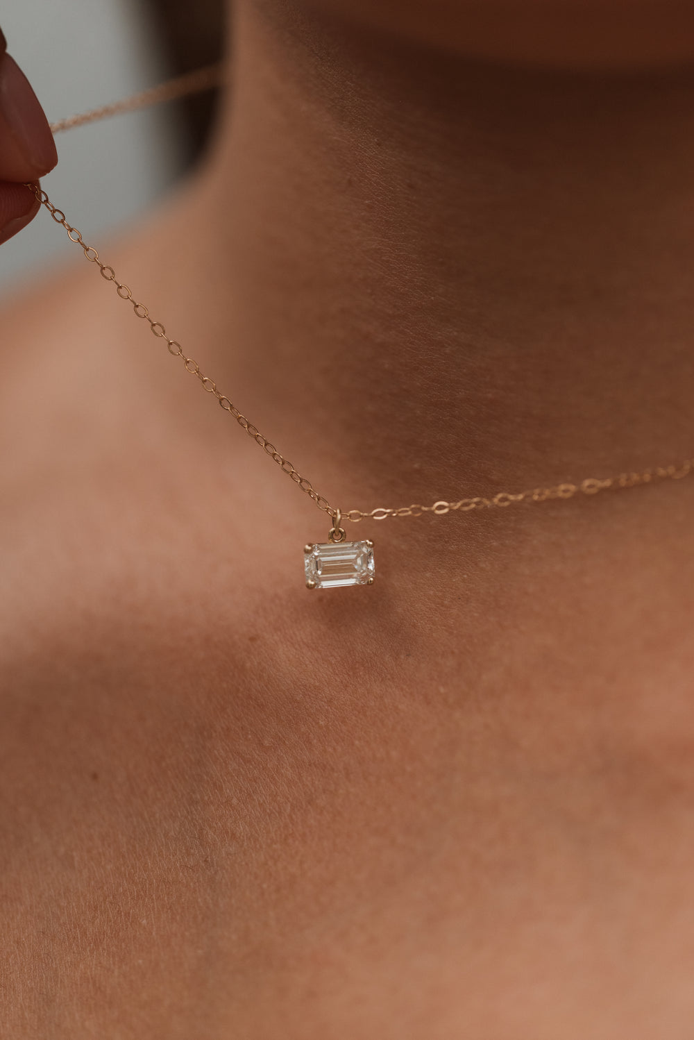 14K east-west emerald cut diamond necklace - Valentshop Jewelry