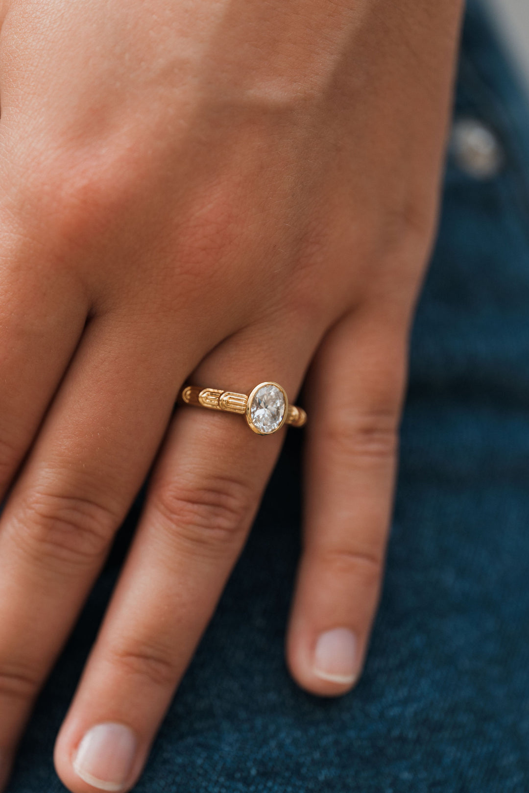 1 ct oval diamond deco bezel engagement ring - Valentshop Jewelry