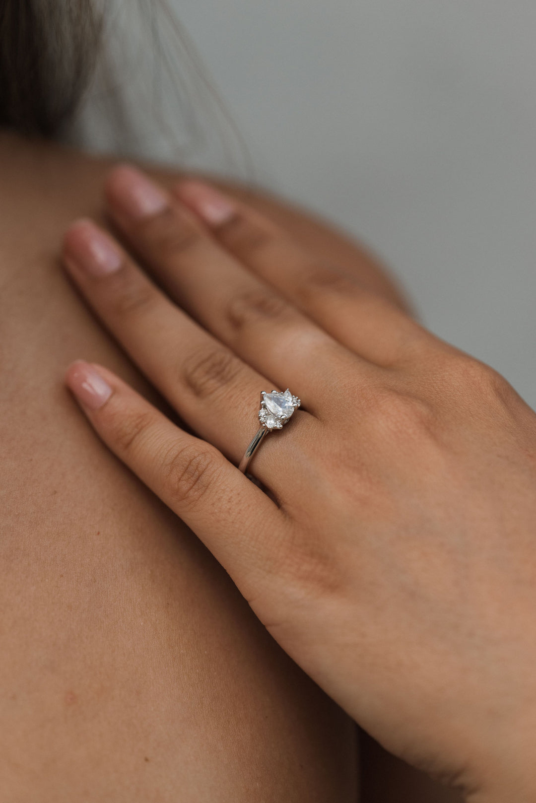 1 5/8 ctw pear diamond engagement ring with diamond accents - Valentshop Jewelry