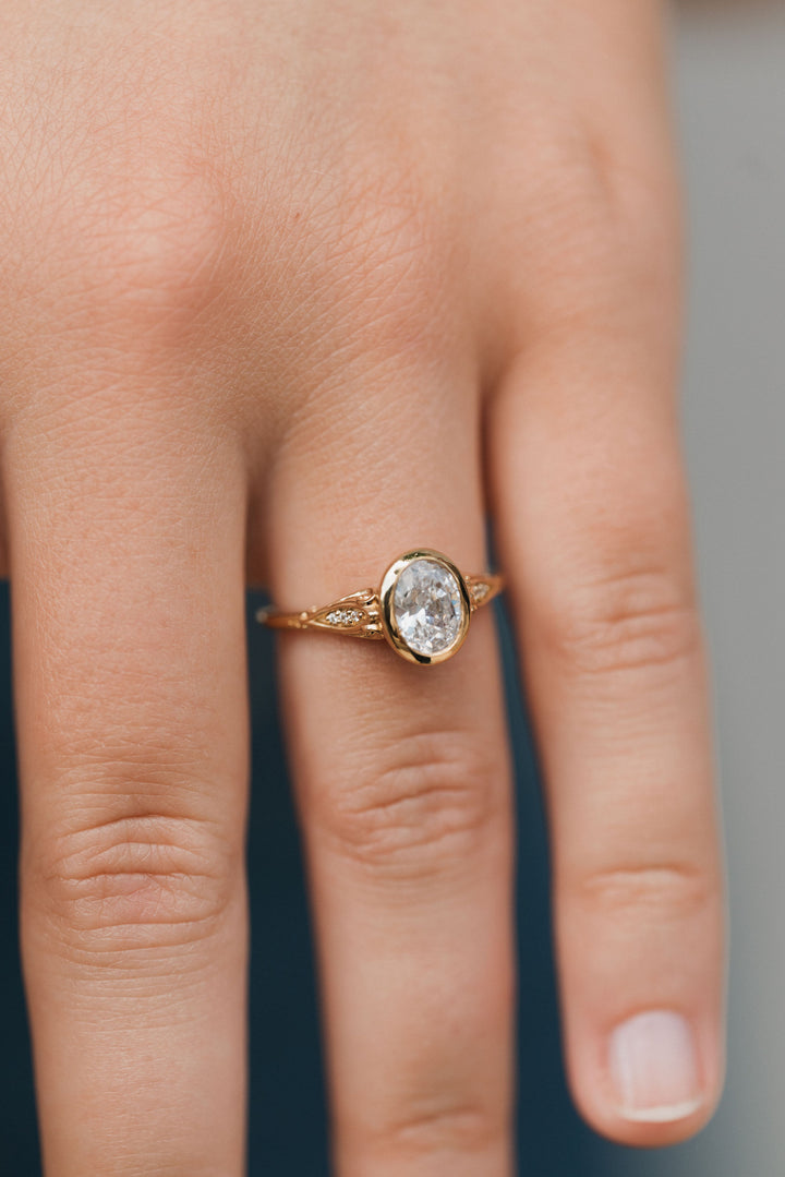 1 ct oval diamond vintage bezel engagement ring - Valentshop Jewelry