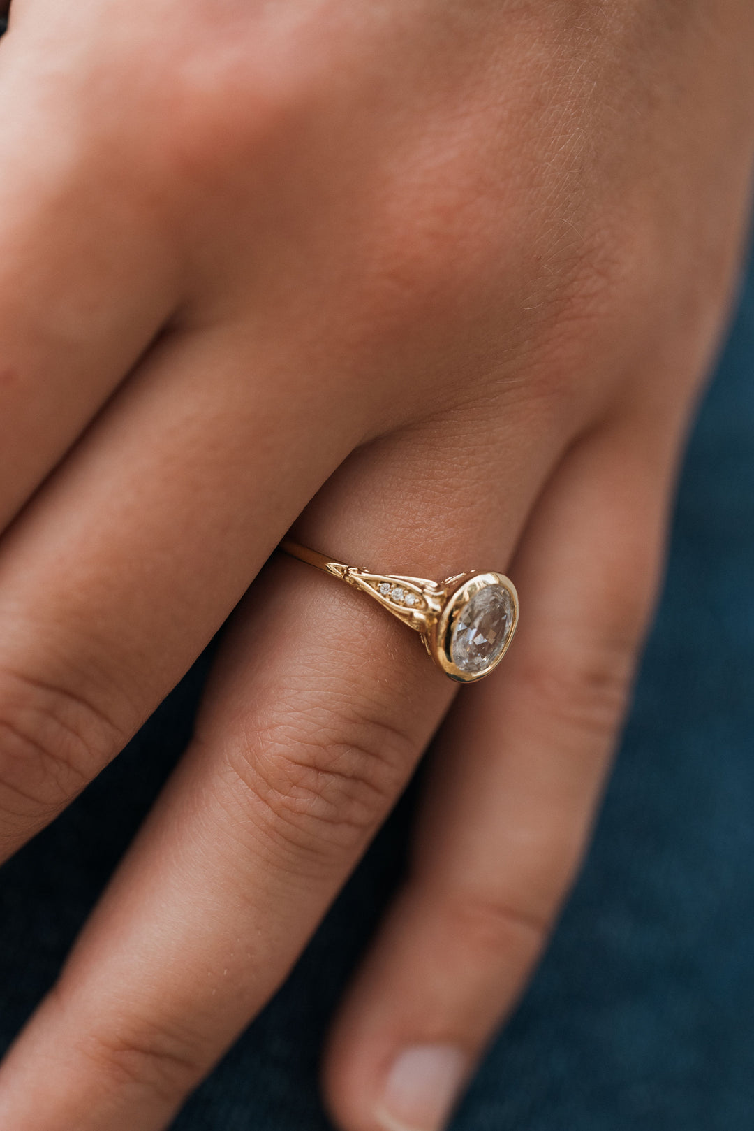 1 ct oval diamond vintage bezel engagement ring - Valentshop Jewelry