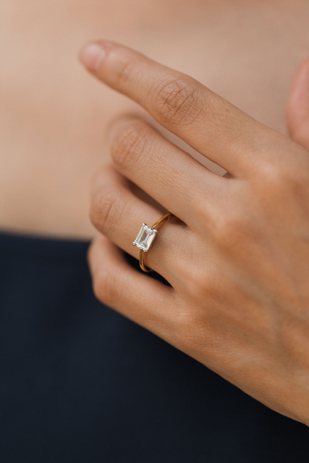 1 ctw east-west emerald-cut diamond engagement ring - Valentshop Jewelry