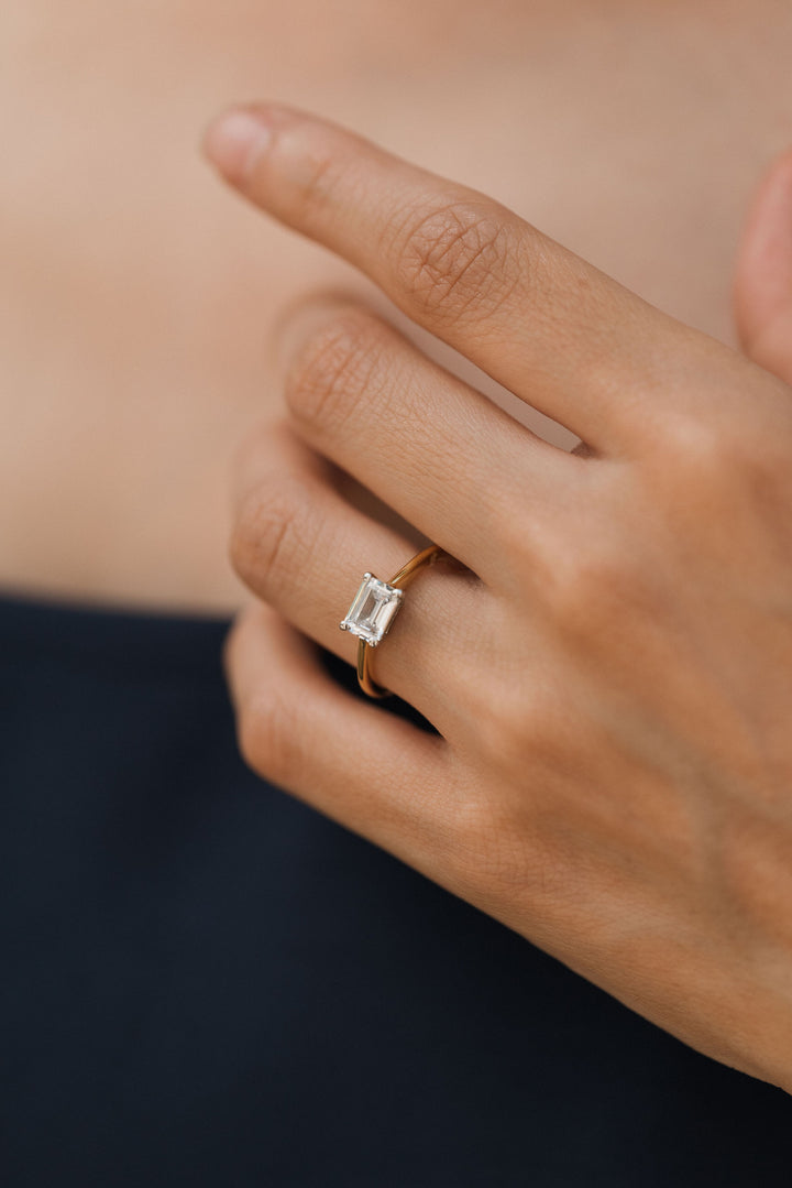 1 ctw east-west emerald-cut diamond engagement ring - Valentshop Jewelry