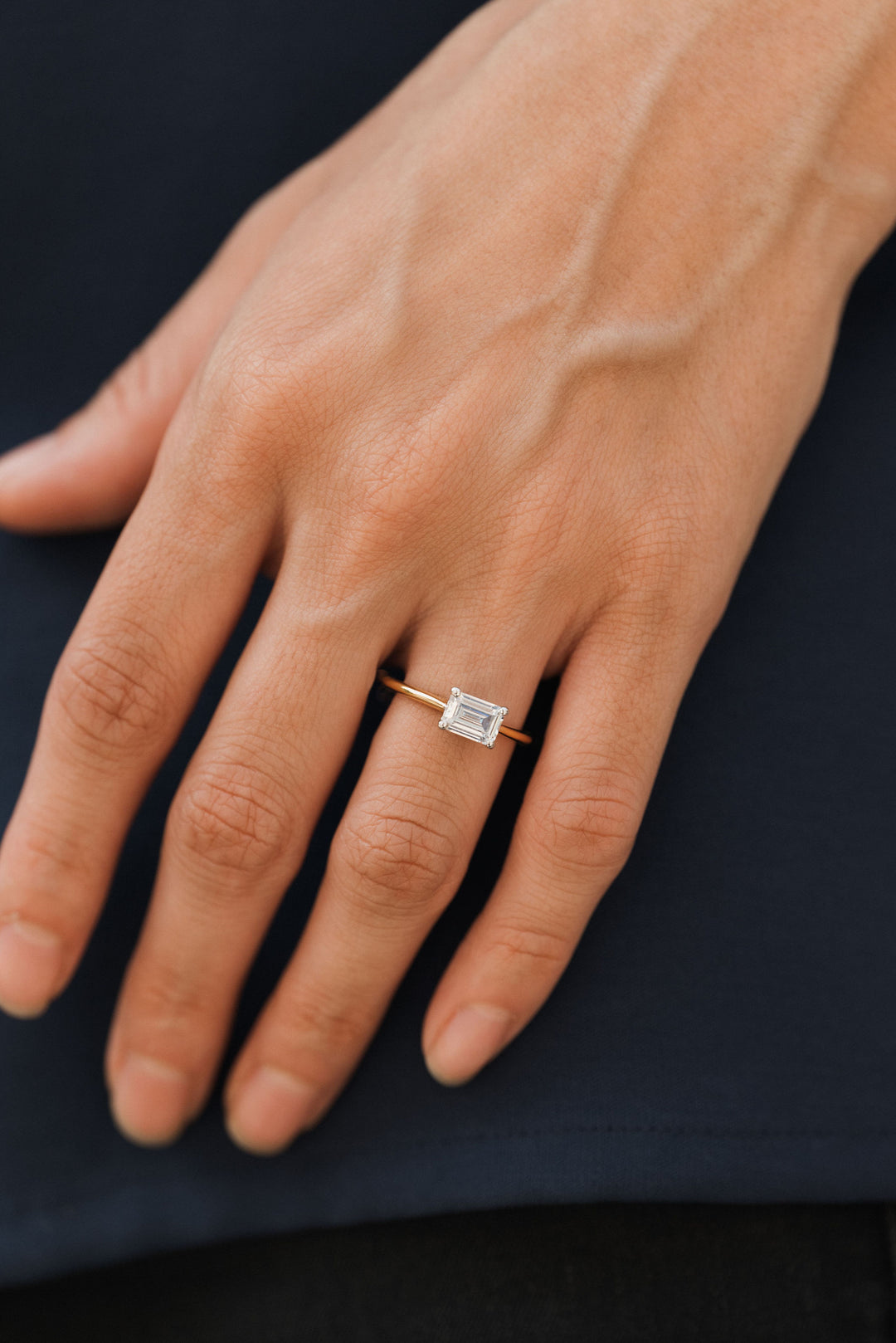 1 ctw east-west emerald-cut diamond engagement ring - Valentshop Jewelry