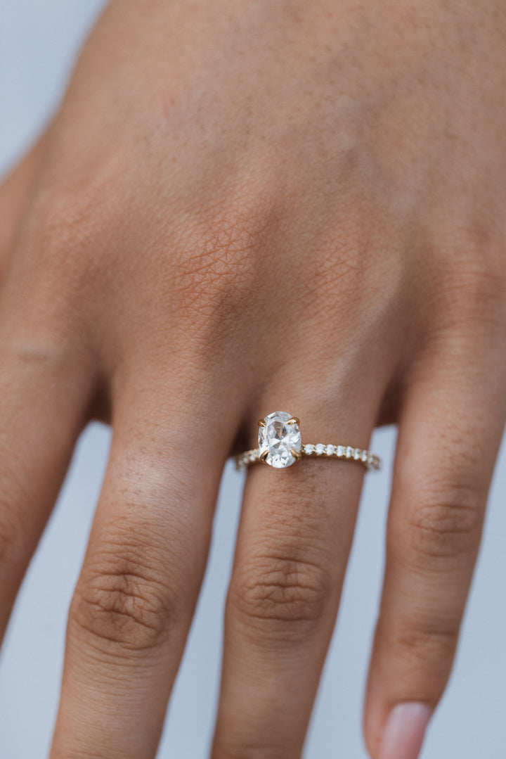 1 1/2 ctw oval diamond engagement ring with pave accents & hidden collar - Valentshop Jewelry