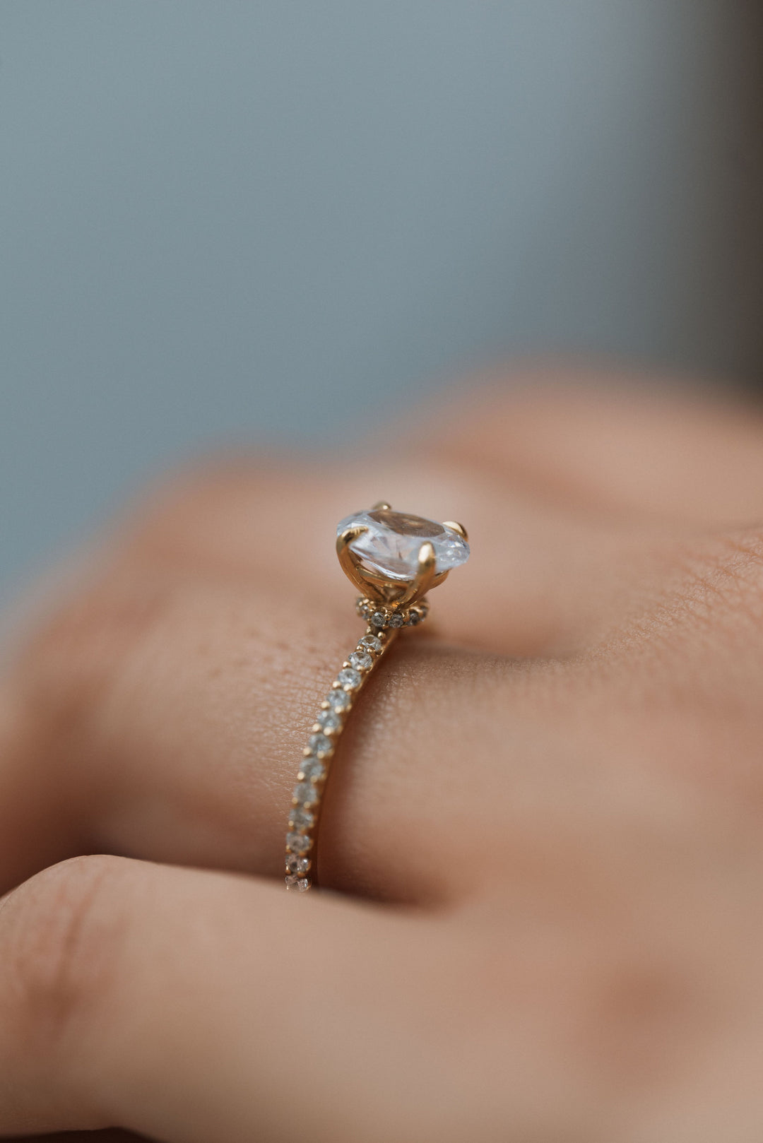 1 1/2 ctw oval diamond engagement ring with pave accents & hidden collar - Valentshop Jewelry