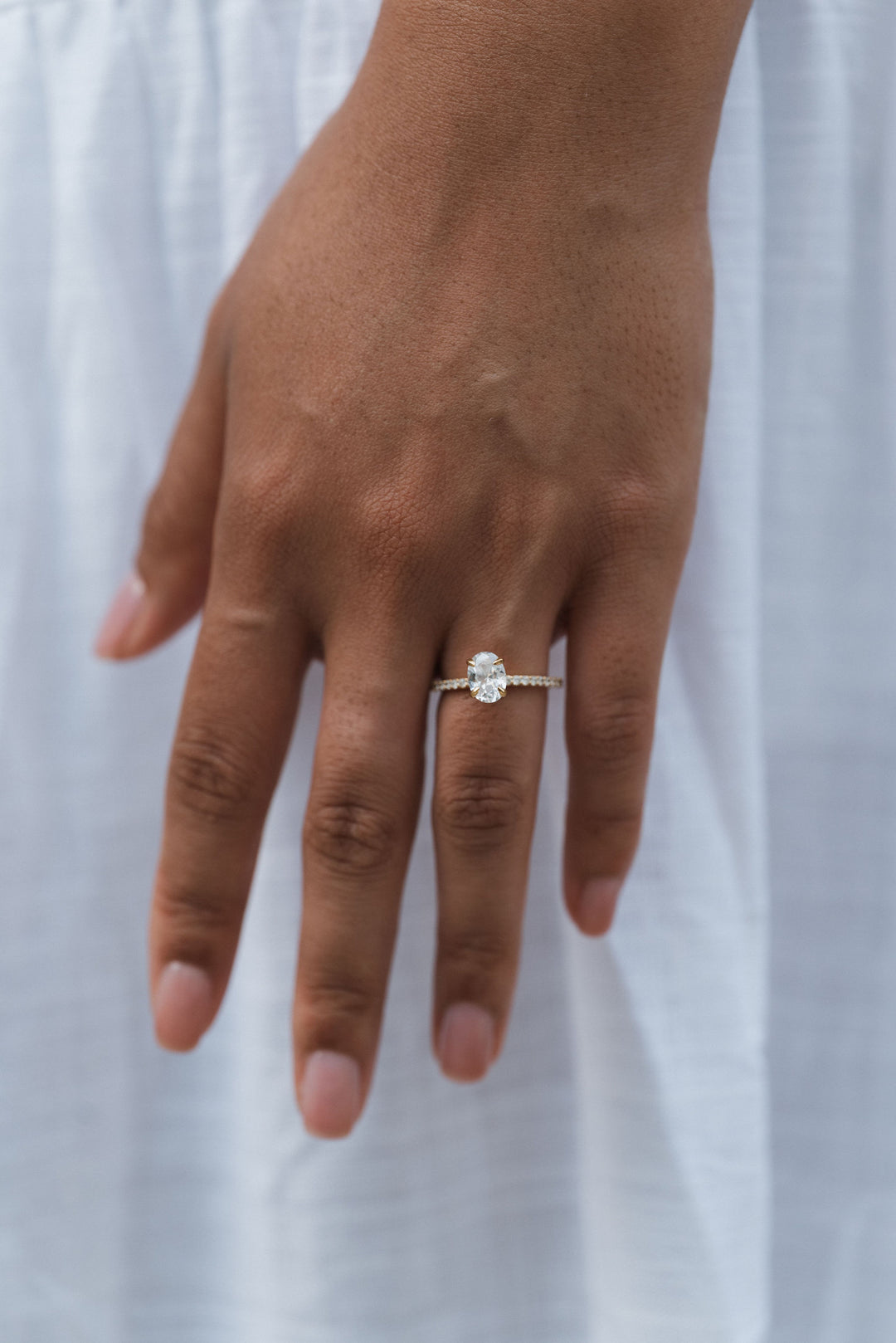 1 1/2 ctw oval diamond engagement ring with pave accents & hidden collar - Valentshop Jewelry