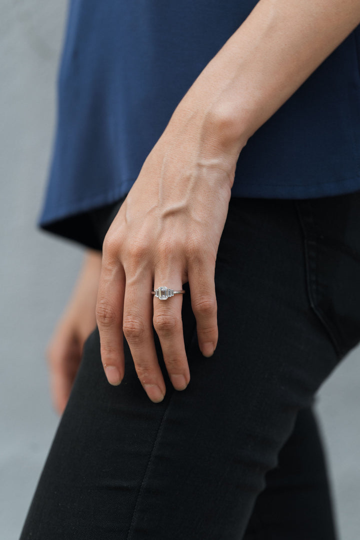 1 1/5 ctw emerald cut diamond 5-stone bezel engagement ring - Valentshop Jewelry