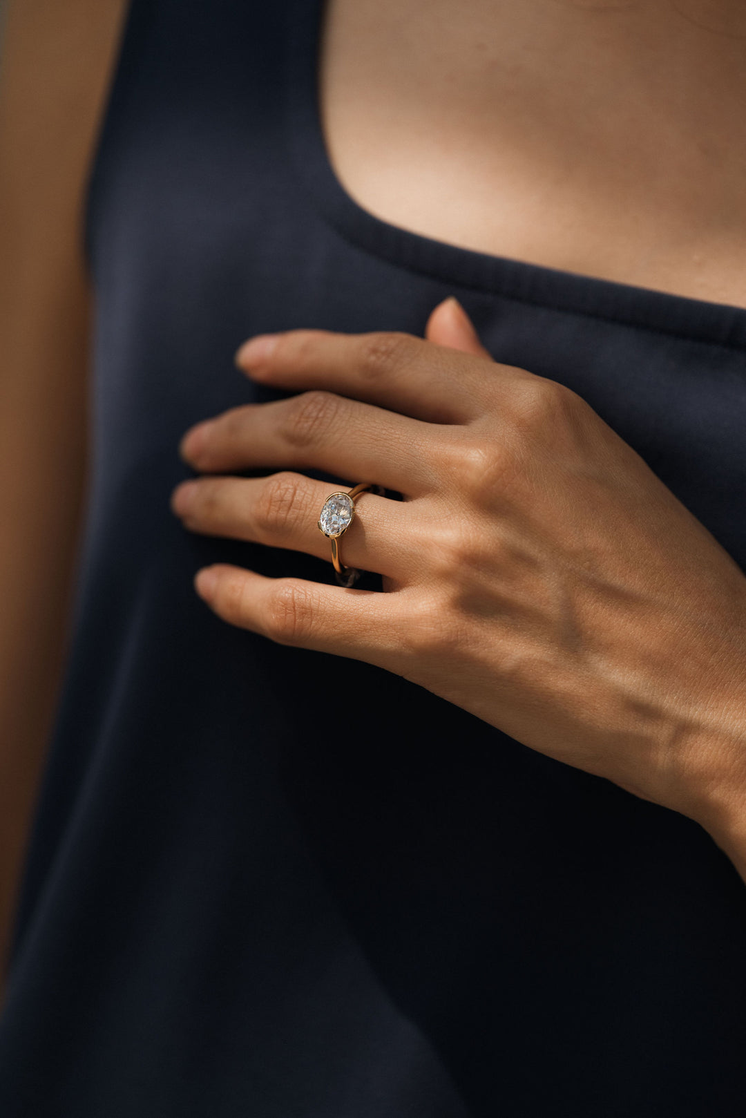 1.75 ct oval diamond half bezel solitaire engagement ring - Valentshop Jewelry