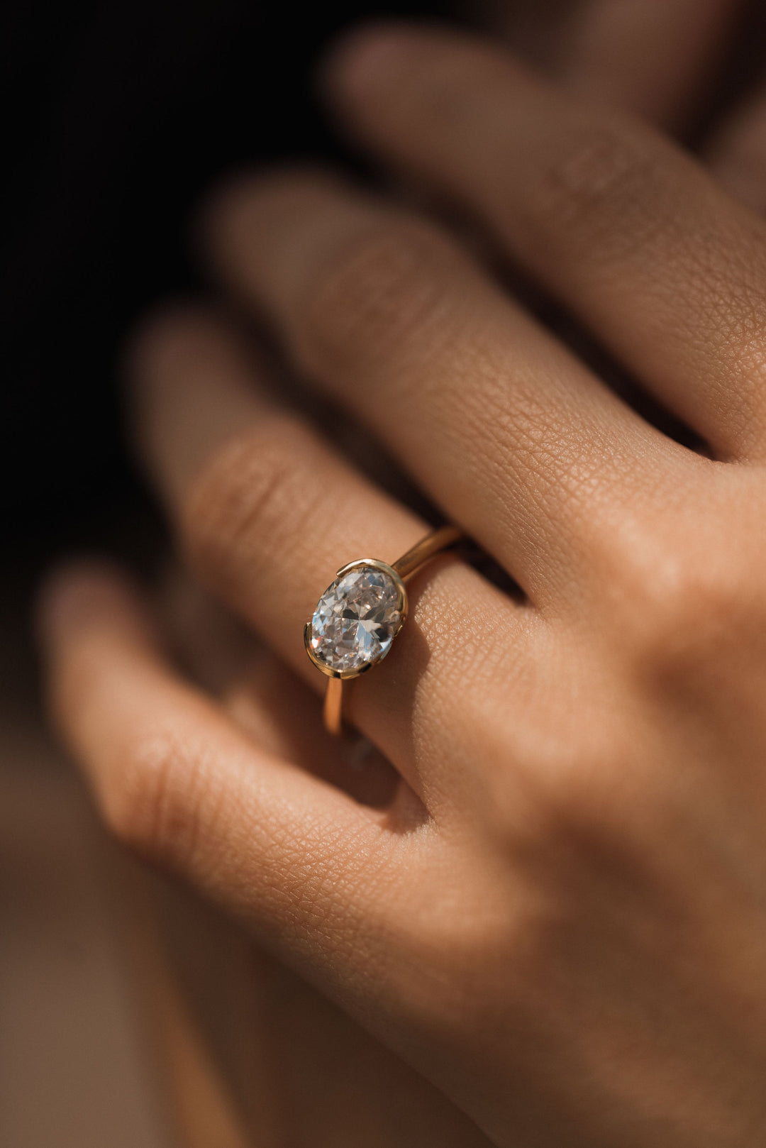 1.75 ct oval diamond half bezel solitaire engagement ring - Valentshop Jewelry