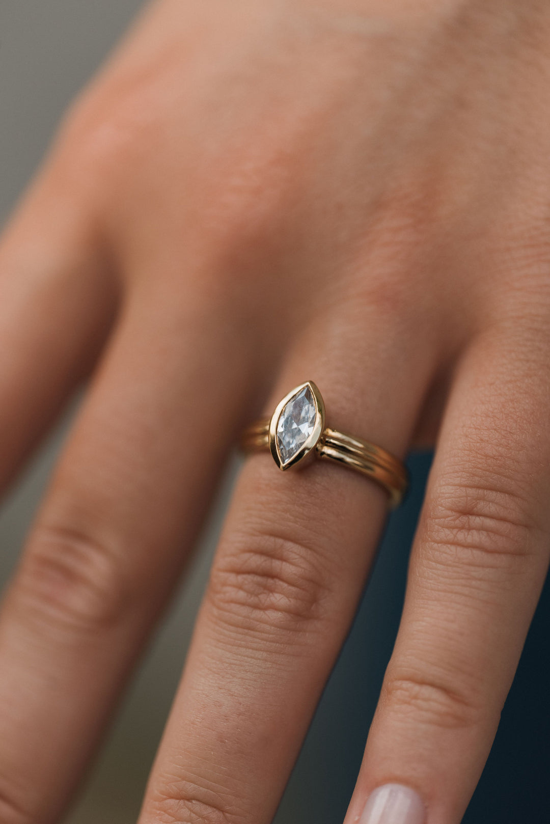 1 ct marquise diamond bezel ribbed engagement ring - Valentshop Jewelry